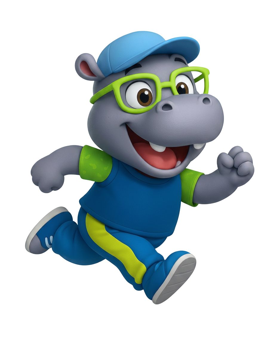 Mascote hipopótamo da Cria Atividade